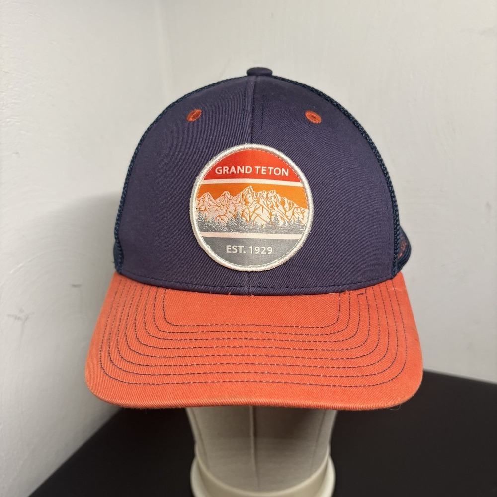 Wild Tribute Grand Teton National Park Trucker Hat Cap Snapback Cotton Blue/Orng